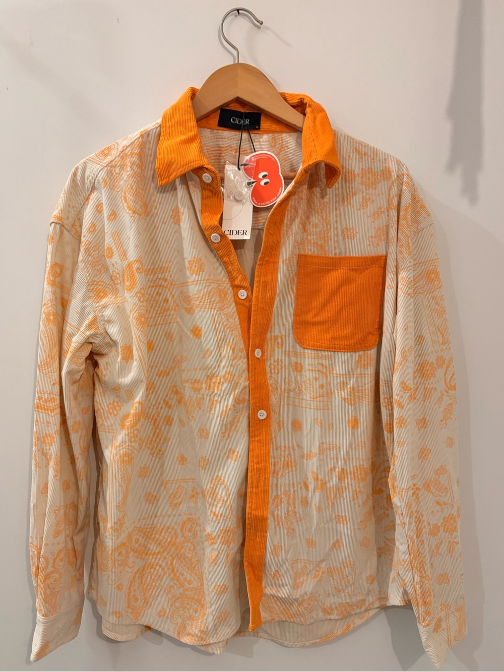 Cider Orange & Cream Paisley Button-Up Shirt Jacket